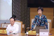 Bà Vũ Việt Trang, Bí thư Đảng ủy, Tổng Giám đốc Thông tấn xã Việt Nam phát biểu. (Ảnh: Văn Điệp/TTXVN)