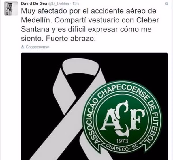 Các đội bóng, cầu thủ gửi lời chia buồn đến CLB Chapecoense ảnh 5