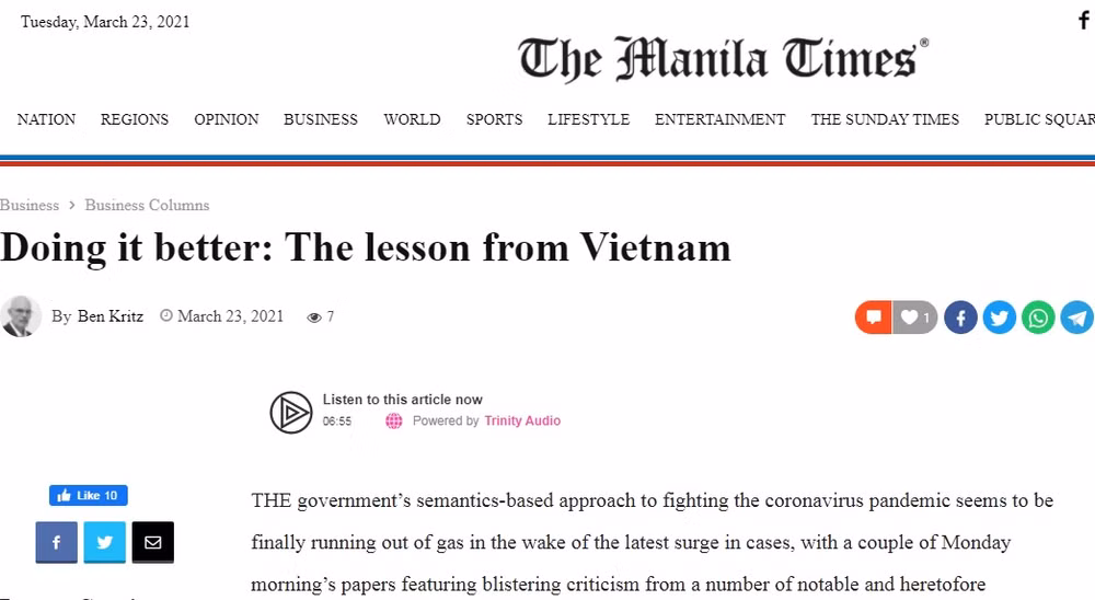 Báo Philippines: Việt Nam đã tạo nên công thức chống COVID-19 hiệu quả ảnh 1