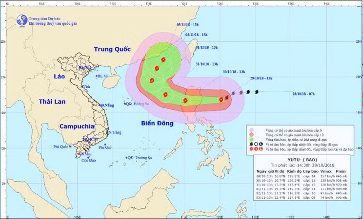 Sáng 30/10, bão Yutu sẽ gây mưa, gió mạnh vùng biển Đông Bắc Biển Đông ảnh 1