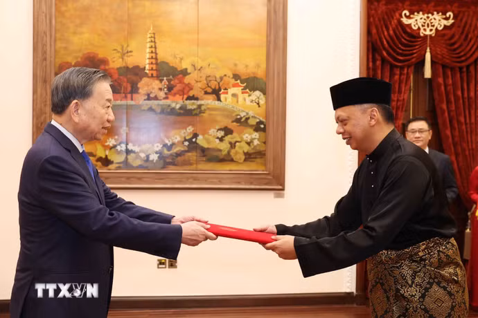 Tổng Bí thư, Chủ tịch nước Tô Lâm tiếp Đại sứ Malaysia Jamal Sharifuddin Bin Johan. (Ảnh: Thống Nhất/TTXVN)