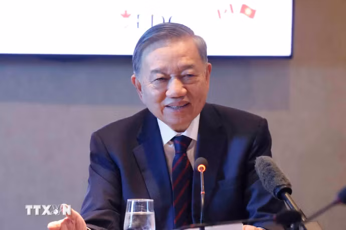 Tổng Bí thư, Chủ tịch nước Tô Lâm phát biểu tại Tọa đàm cấp cao doanh nghiệp Việt Nam-Canada. (Ảnh: Thống Nhất/TTXVN)