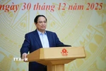 Thủ tướng Phạm Minh Chính chủ trì Hội nghị sơ kết triển khai “Chiến dịch Quang Trung” xây dựng nhà ở cho nhân dân có nhà bị thiệt hại do bão, lũ tại khu vực miền Trung. (Ảnh: Dương Giang/TTXVN)