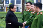 Thủ tướng Phạm Minh Chính thăm, chúc Tết cán bộ, chiến sỹ Cục Cảnh sát quản lý hành chính về trật tự xã hội (C06). (Ảnh: Dương Giang/TTXVN)