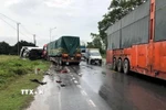 Hiện trường xảy ra vụ tai nạn liên hoàn. (Ảnh: TTXVN phát)