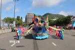 Đoàn Nghinh Ông diễu hành trên đường phố. (Ảnh: Huỳnh Sơn/TTXVN)