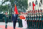 Lễ đón Tổng Bí thư Tô Lâm đến thăm và làm việc với Học viện Kỹ thuật quân sự. (Ảnh: Thống Nhất/TTXVN)