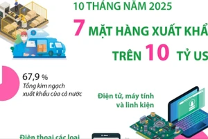10 tháng năm 2025: 7 mặt hàng xuất khẩu trên 10 tỷ USD