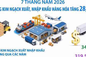 7 tháng năm 2026: Tổng kim ngạch xuất, nhập khẩu hàng hóa tăng 28,1%