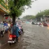 Ngập sâu trên đường Nguyễn Văn Cừ. (Ảnh: An Đăng/TTXVN)