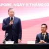 Tổng Bí thư Tô Lâm nói chuyện với cán bộ, nhân viên cơ quan đại diện và đại diện cộng đồng người Việt Nam tại Singapore. (Ảnh: Thống Nhất/TTXVN)