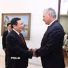 Bí thư thứ nhất, Chủ tịch Cuba Miguel Díaz-Canel Bermúdez tiếp ông Nguyễn Xuân Thắng, Ủy viên Bộ Chính trị, Giám đốc Học viện Chính trị Quốc gia Hồ Chí Minh, Chủ tịch Hội đồng Lý luận Trung ương. (Ảnh: Việt Hùng/TTXVN)