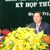 Chủ tịch UBND tỉnh Quảng Trị Lê Hồng Vinh phát biểu nhận nhiệm vụ tại Kỳ họp. (Ảnh: Tá Chuyên/TTXVN)