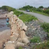 Một đoạn sạt lở đê biển được gia cố lại bằng kè chắn sóng. (Ảnh: Chanh Đa/TTXVN)