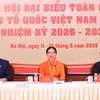Bà Hà Thị Nga, Ủy viên Trung ương Đảng, Phó Chủ tịch-Tổng Thư ký Ủy ban Trung ương Mặt trận Tổ quốc Việt Nam trả lời các câu hỏi của các nhà báo. (Ảnh: Minh Đức/TTXVN)