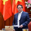 Thủ tướng Phạm Minh Chính chủ trì cuộc làm việc của Thường trực Chính phủ với lãnh đạo thành phố Hà Nội về Quy hoạch tổng thể Thủ đô Hà Nội tầm nhìn 100 năm. (Ảnh: Dương Giang/TTXVN)