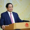 Thủ tướng Phạm Minh Chính kết luận Phiên họp lần thứ 28 của Ban Chỉ đạo chống khai thác hải sản bất hợp pháp. (Ảnh: Dương Giang/TTXVN)