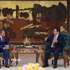 Thủ tướng Phạm Minh Chính tiếp Bộ trưởng Ngoại giao và Ngoại thương Quần đảo Solomon Peter Shanel Agovaka. (Ảnh: Dương Giang/TTXVN)