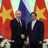 Thủ tướng Phạm Minh Chính hội kiến Tổng thống Liên bang Nga Vladimir Putin thăm cấp Nhà nước tới Việt Nam chiều 20/6/2024, tại Trụ sở Chính phủ. (Ảnh: Dương Giang/TTXVN)