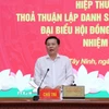 Ông Nguyễn Thanh Hải, Phó Bí thư Tỉnh ủy, Chủ tịch Ủy ban MTTQ Việt Nam tỉnh Tây Ninh, phát biểu tại Hội nghị. (Ảnh: Bùi Giang/TTXVN)