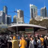 Khu vực màn hình lớn ở công viên Tumbalong, Sydney, nơi chiếu trận đấu đầu tiên của Australia tại World Cup 2026. (Ảnh: Trung Trang/TTXVN)