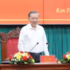 Tổng Bí thư Tô Lâm phát biểu tại buổi làm việc với Ban Thường vụ Tỉnh ủy Kon Tum và Thường trực Tỉnh ủy Quảng Ngãi. (Ảnh: Thống Nhất/TTXVN)