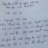 Sau khi nhận lại số tiền chuyển nhầm, bà Hòa đã viết thư cảm ơn gửi đến Công an xã Bắc Trạch. (Nguồn: Công an xã Bắc Trạch)
