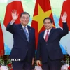 Thủ tướng Phạm Minh Chính và Thủ tướng Nhật Bản Ishiba Shigeru chụp ảnh chung trước hội đàm. (Ảnh: Dương Giang/TTXVN)