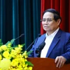 Thủ tướng Phạm Minh Chính, Bí thư Đảng ủy Chính phủ, Trưởng đoàn kiểm tra số 1908 chủ trì hội nghị. (Ảnh: Dương Giang/TTXVN)