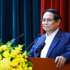 Thủ tướng Phạm Minh Chính, Bí thư Đảng ủy Chính phủ, Trưởng đoàn kiểm tra số 1908 chủ trì hội nghị. (Ảnh: Dương Giang/TTXVN)