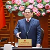 Thủ tướng Phạm Minh Chính phát biểu tại Phiên họp lần thứ năm của Ban Chỉ đạo xây dựng nhà máy điện hạt nhân. (Ảnh: Dương Giang/TTXVN)