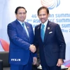 Thủ tướng Phạm Minh Chính gặp Quốc vương Brunei Hassanal Bolkiah. (Ảnh: Dương Giang/TTXVN)