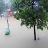 Các tuyến đường ngập sâu trong nước do cơn mưa kéo dài từ 19h ngày 20/6. (Ảnh: Trần Trang/TTXVN)