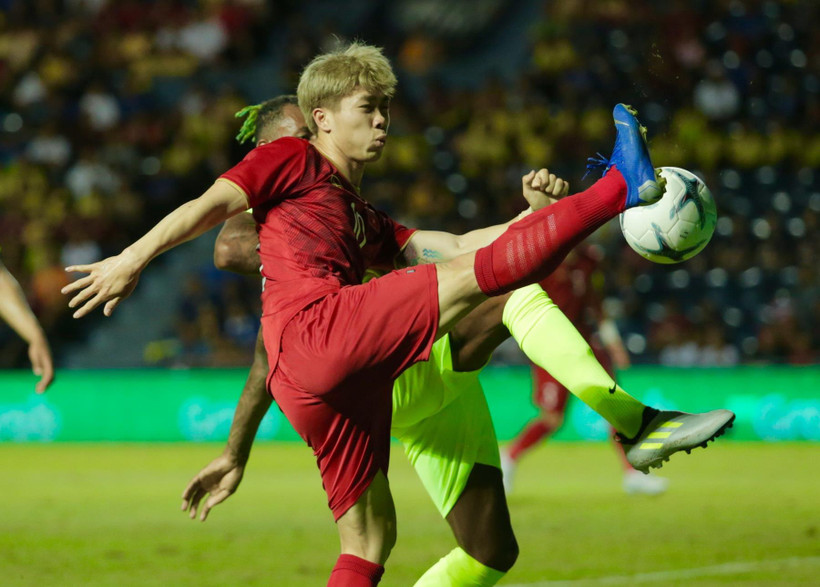 Công Phượng trong màu áo tuyển Vệt Nam. (Ảnh: Minh Tiến/TTXVN)