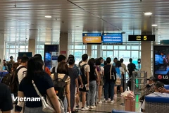 Hành khách làm thủ tục tại cửa lên máy bay tại một cảng hàng không. (Ảnh: Việt Hùng/Vietnam+)