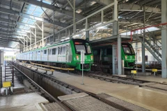 Đoàn tàu Cát Linh-Hà Đông được sửa chữa, bảo dưỡng khu Depot tại Phú Lương. (Ảnh: Việt Hùng/Vietnam+)