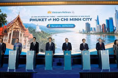 Vietnam Airlines đã công bố khai trương đường bay thẳng TP Hồ Chí Minh-Phuket dưới sự chứng kiến của Tổng Bí thư, Chủ tịch nước Tô Lâm. (Ảnh: PV/Vietnam+)