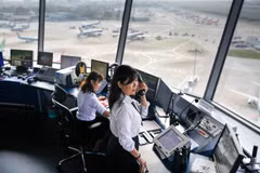Nhân viên kiểm soát viên không lưu thực hiện điều hành một chuyến bay tại Cảng Hàng không quốc tế Tân Sơn Nhất. (Ảnh: PV/Vietnam+)