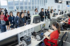 Sân bay Quốc tế Nội Bài đã tổ chức chạy thử với các chuyến bay giả định để đảm bảo sự vận hành trơn tru của hệ thống hạ tầng và công nghệ mới của Nhà ga T2. (Ảnh: PV/Vietnam+)