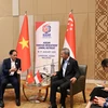 Phó Thủ tướng, Bộ trưởng Ngoại giao Bùi Thanh Sơn (trái) gặp Bộ trưởng Ngoại giao Singapore Vivian Balakrishnan. (Ảnh: Hằng Linh/TTXVN)