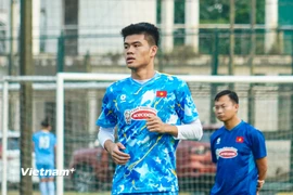 Đinh Quang Kiệt sở hữu chiều cao 1m95 - thông số thuộc loại 'hiếm' của cầu thủ Việt Nam. (Ảnh: Việt Anh/Vietnam+)