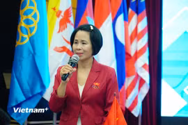 Bà Lê Thị Hoàng Yến, Phó Cục trưởng Cục Thể dục Thể thao Việt Nam, phát biểu tại sự kiện thông tin về Hội nghị Bộ trưởng ASEAN về Thể thao. (Ảnh: Việt Anh/Vietnam+)
