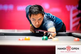 Nhà Đương kim vô địch Johann Chua để thua Jonas Souto và không thể bảo vệ ngôi vương tại Hanoi Open Pool 2025. (Ảnh: hanoiopenpool)