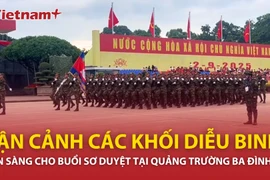 Cận cảnh các khối diễu binh vào vị trí, sẵn sàng cho buổi sơ duyệt trên quảng trường Ba Đình
