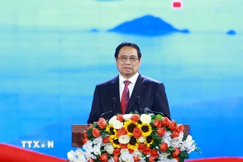 Thủ tướng Phạm Minh Chính phát biểu tại Chương trình chính luận nghệ thuật đặc biệt “Côn Đảo - Hùng ca ý chí Việt Nam”. (Ảnh: Dương Giang/TTXVN)