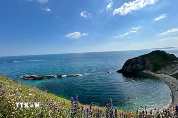 Cảnh vịnh biển Man O'War tuyệt đẹp ở hạt Dorset, Vương quốc Anh. (Ảnh: Phong Hà/TTXVN)