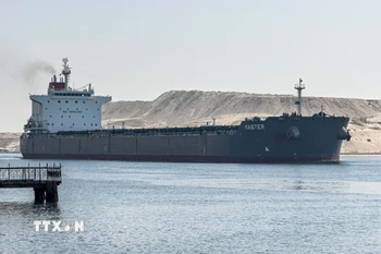 Một tàu hàng di chuyển qua kênh đào Suez ở Ismailia, Ai Cập ngày 13/7/2024. (Ảnh: THX/TTXVN)
