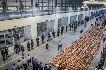 Tù nhân bị giam giữ tại nhà tù Cecot ở Tecoluca, El Salvador ngày 24/2/2023. (Ảnh: Getty Images)
