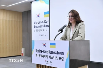 Nữ Thủ tướng Ukraine Yulia Svyrydenko. (Ảnh: Yonhap/TTXVN)