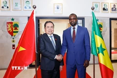 Chủ tịch Quốc hội Trần Thanh Mẫn hội kiến Thủ tướng Senegal Ousmane Sonko. (Ảnh: Doãn Tấn/TTXVN)